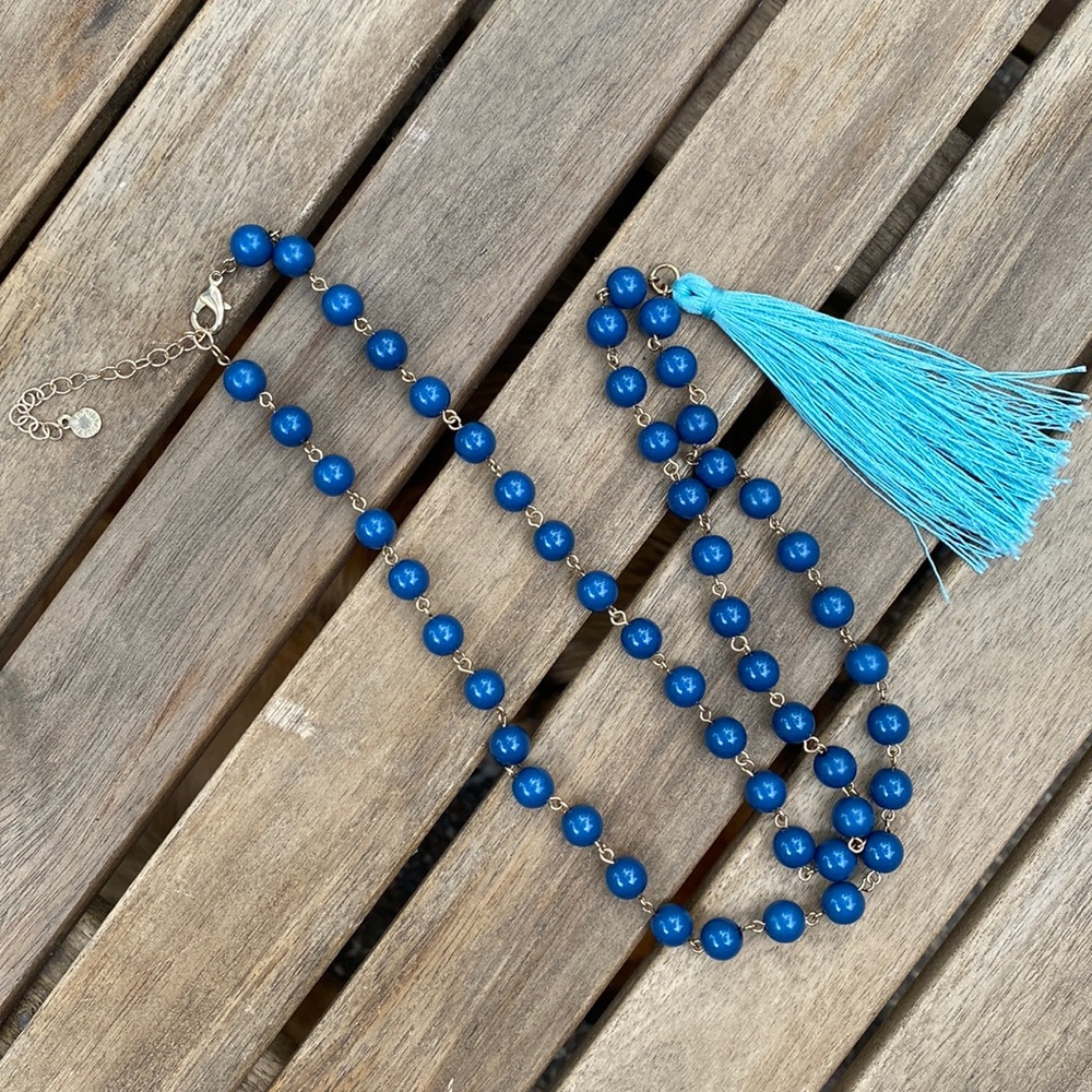 Baublebar | navy bead and teal tassel necklace